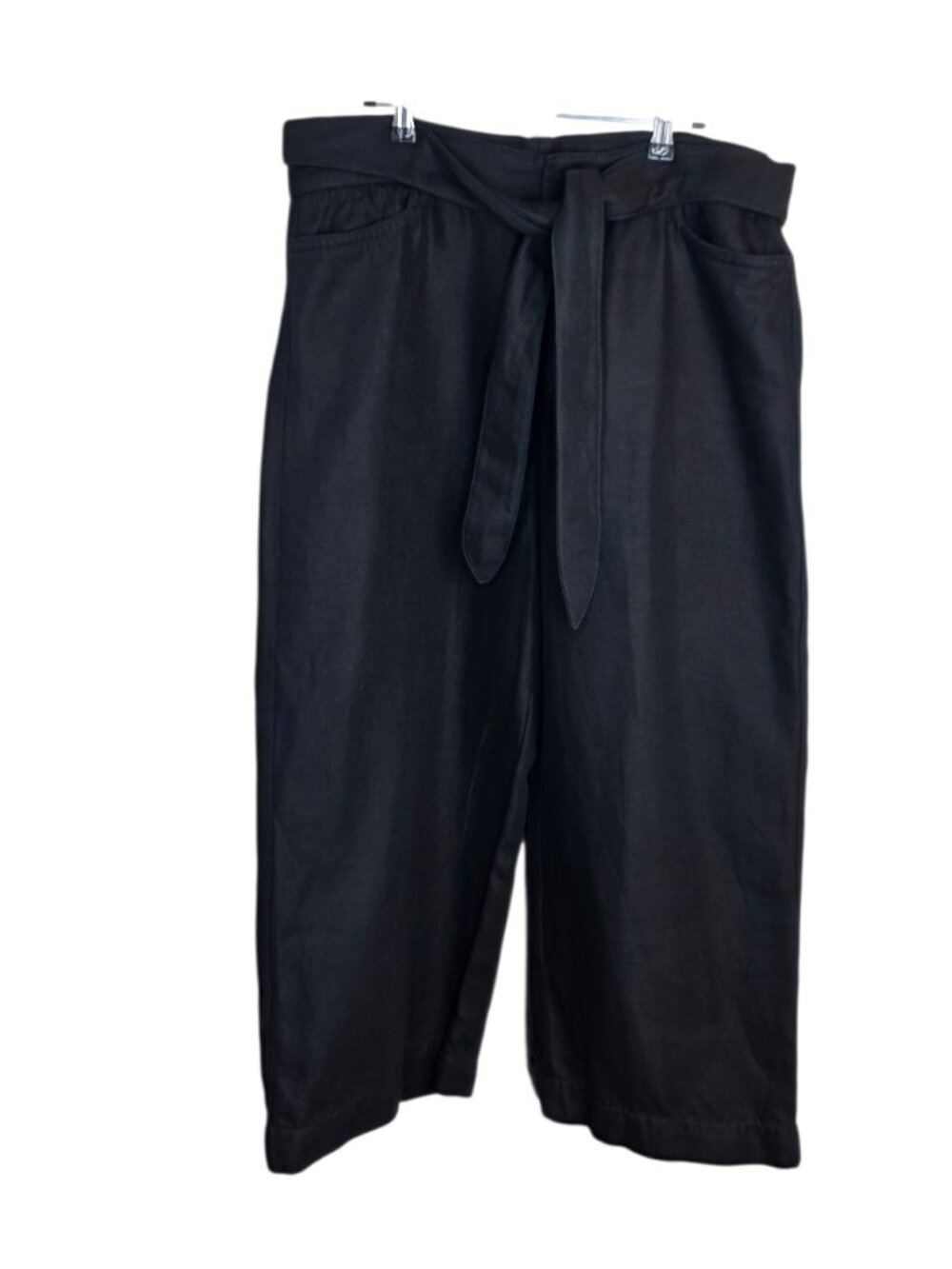 Vince Tie Front Cropped Wide Leg Pants, Linen Blend, Black, Size 14